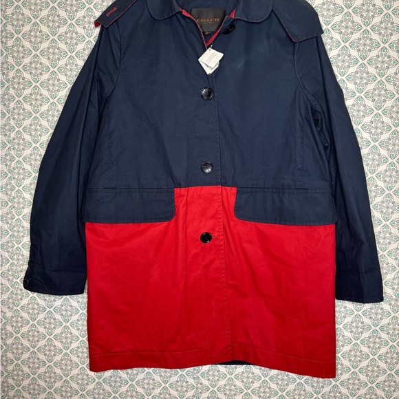 Coach Men's Two-Tone Raincoat in Navy and Red - Picture 1 of 8